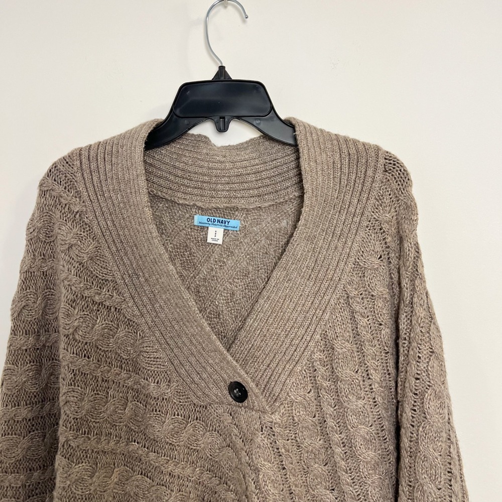 Old Navy Women Brown‎ Cable Knit Asymmetrical Poncho Sweater S - Picture 5 of 8